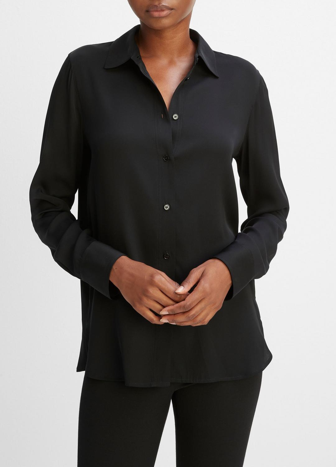 VINCE Slim Fitted Stretch-Silk Blouse in Long Sleeve
