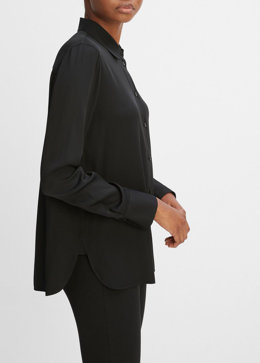 VINCE Slim Fitted Stretch-Silk Blouse in Long Sleeve