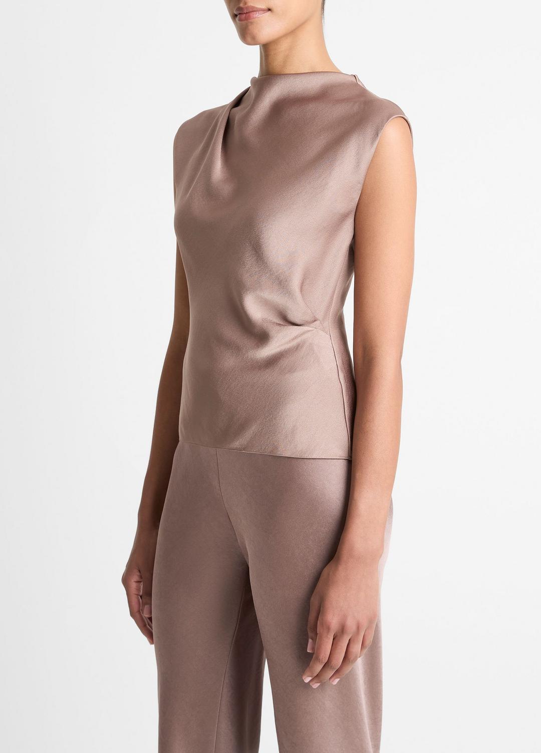 VINCE Satin Draped Cowl-Neck Top in Tank Tops
