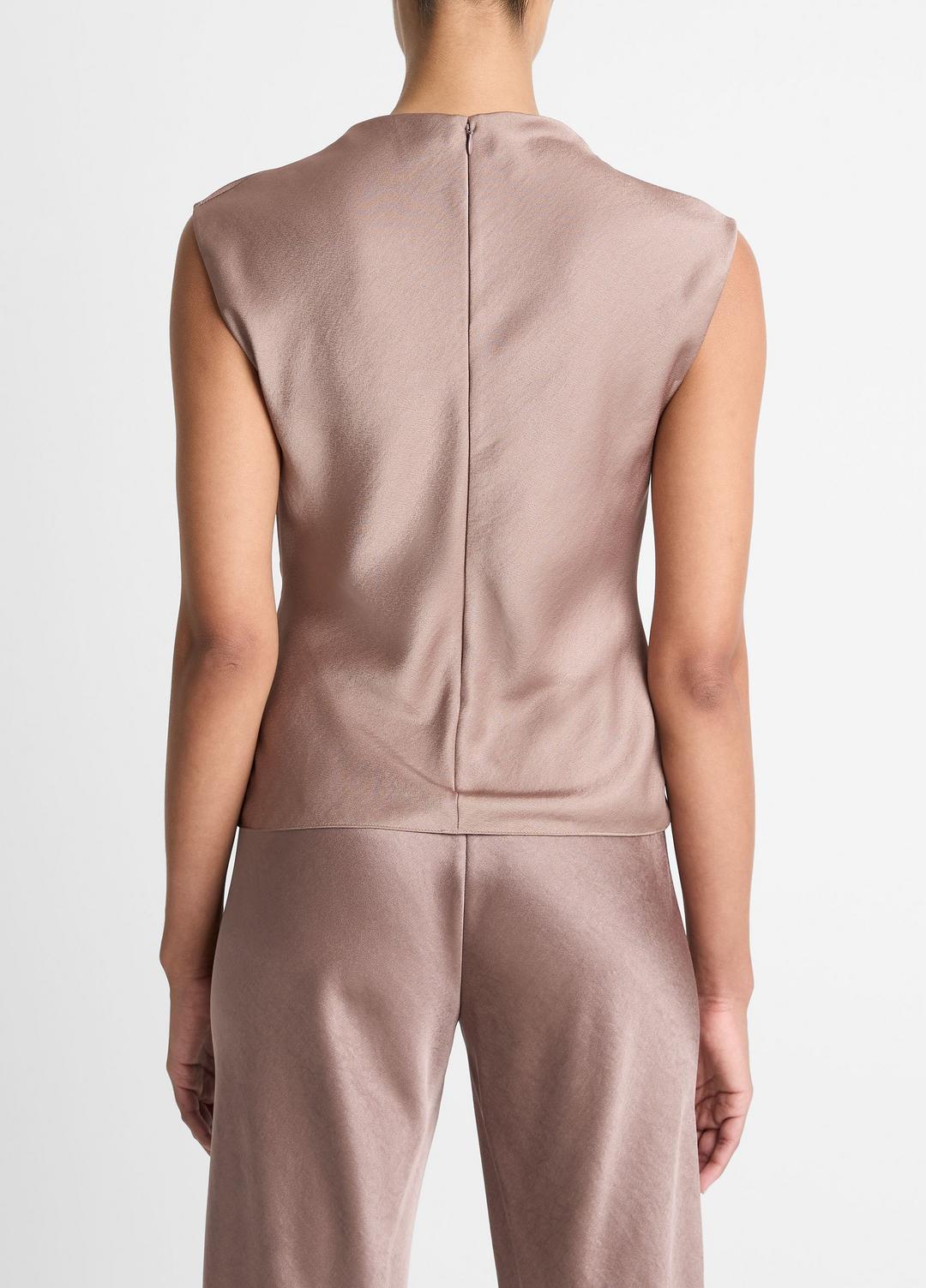 VINCE Satin Draped Cowl-Neck Top in Tank Tops