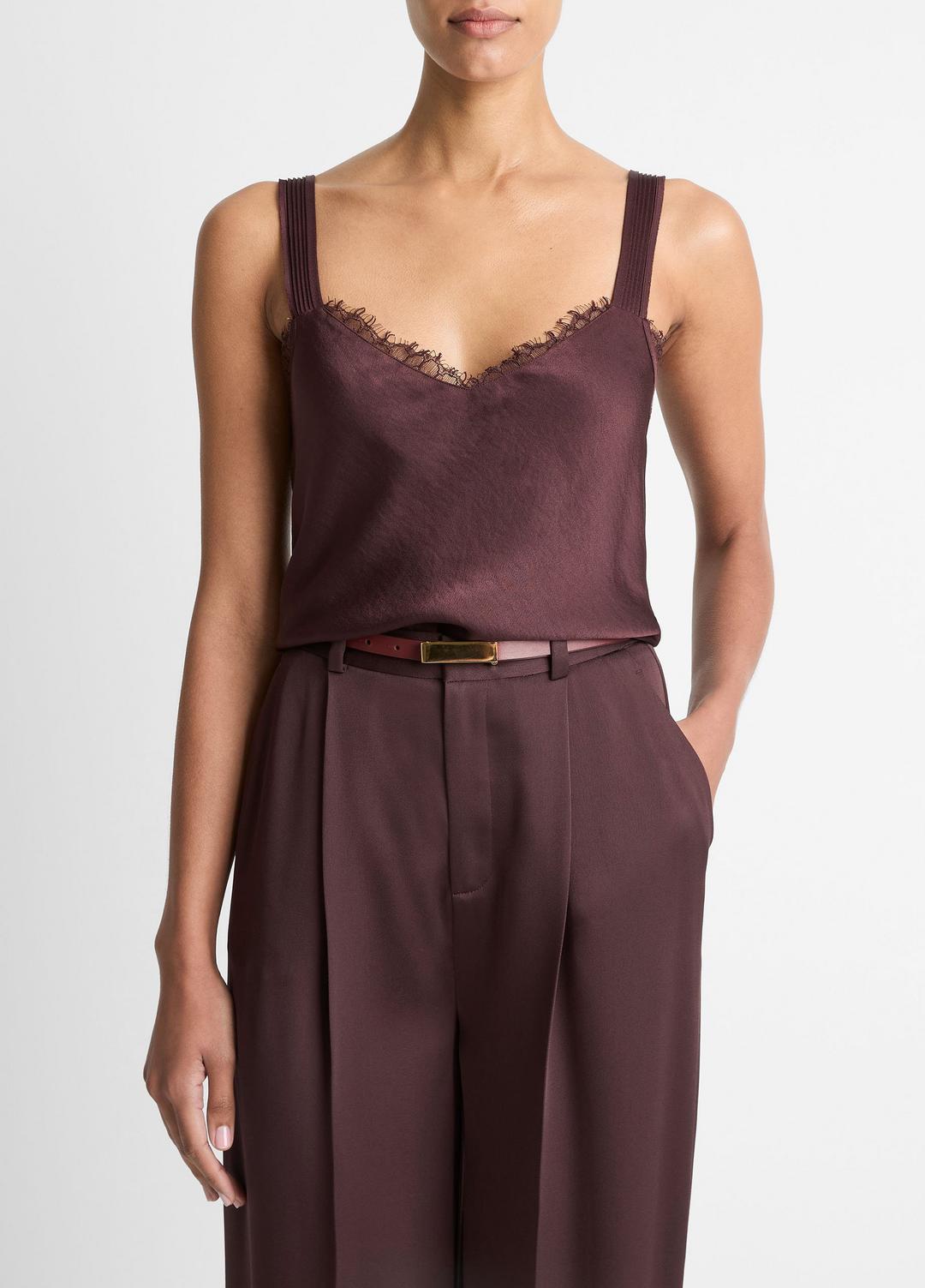 VINCE Lace-Trim Satin Camisole in Tank Tops