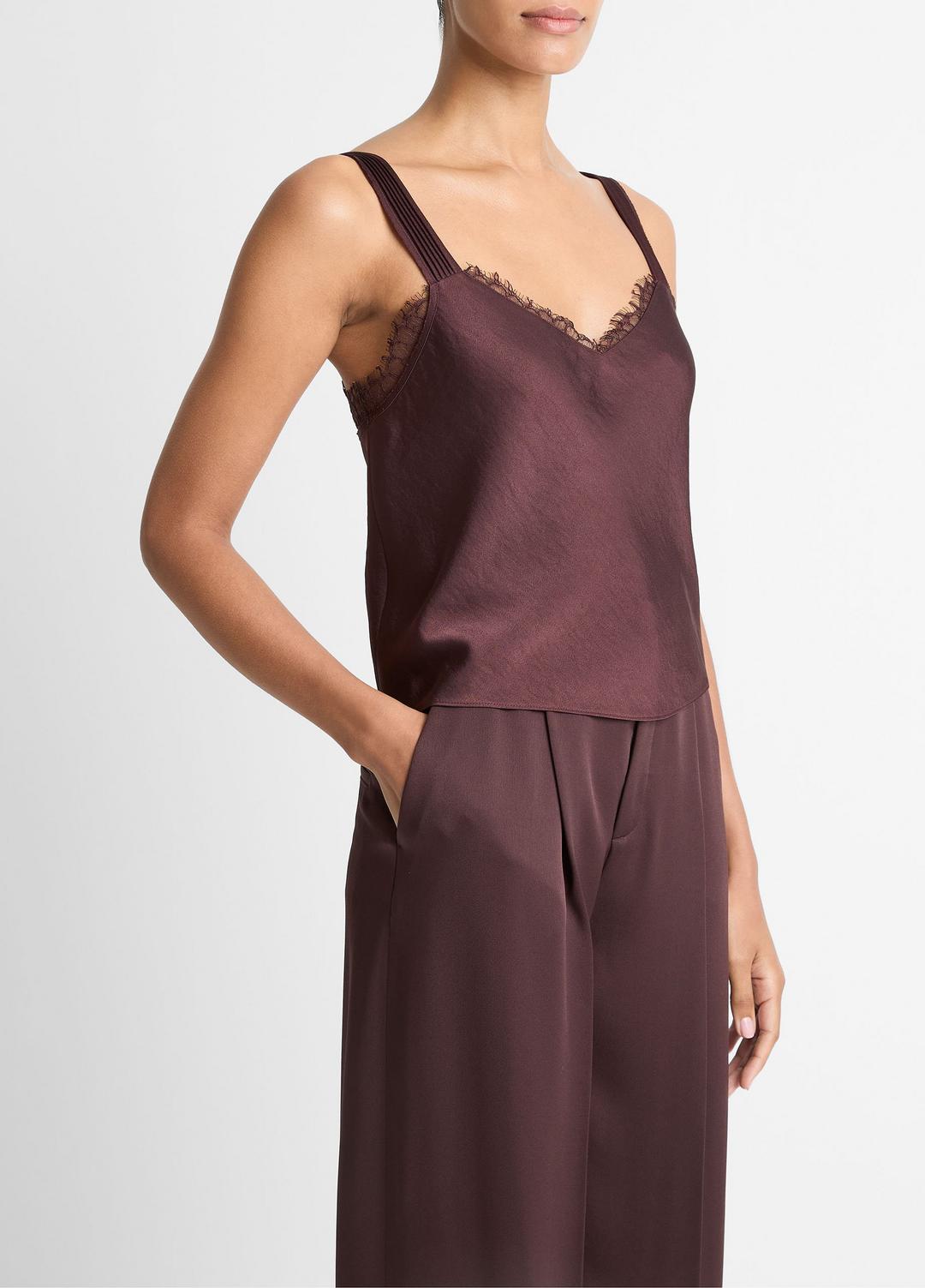 VINCE Lace-Trim Satin Camisole in Tank Tops