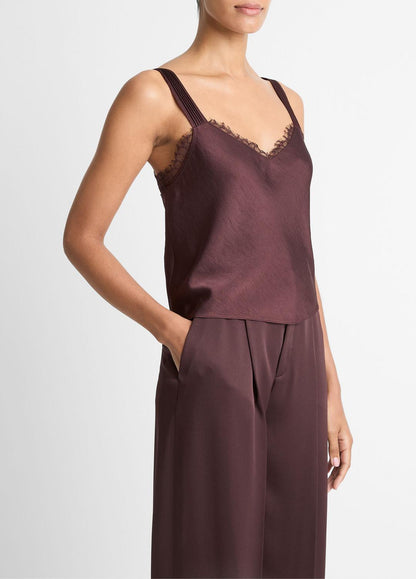 VINCE Lace-Trim Satin Camisole in Tank Tops