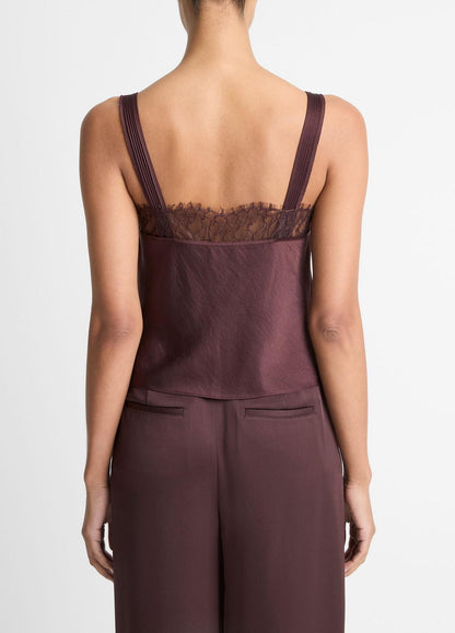 VINCE Lace-Trim Satin Camisole in Tank Tops