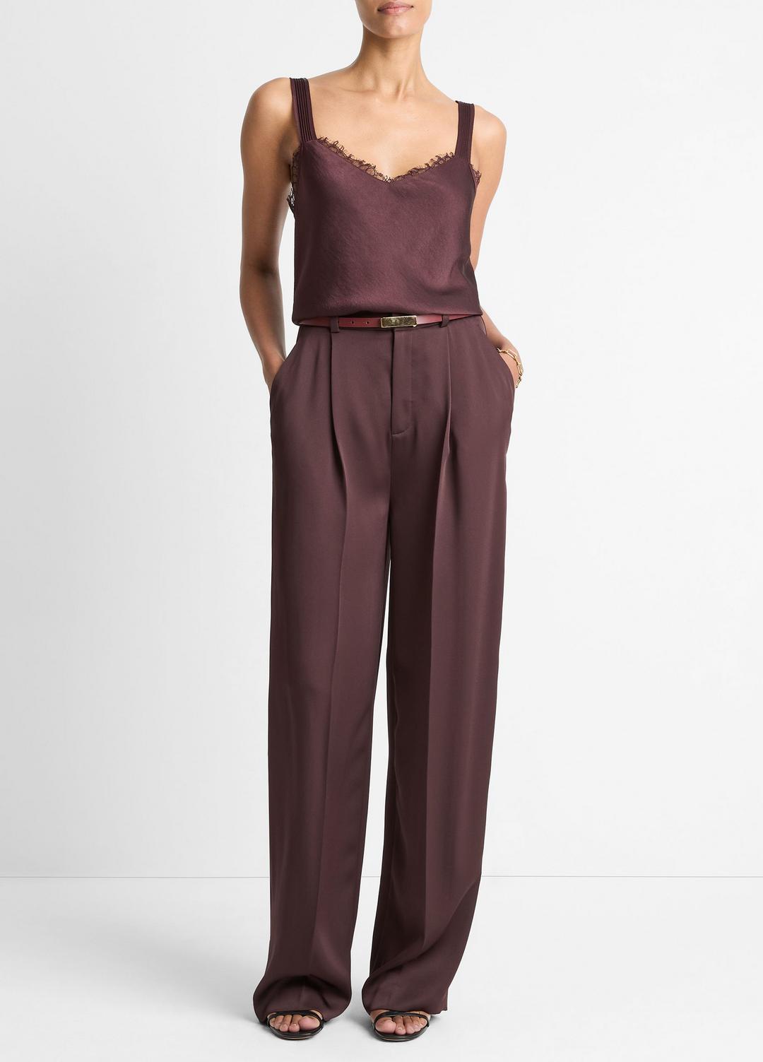 VINCE Lace-Trim Satin Camisole in Tank Tops