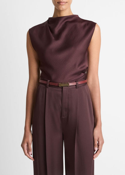 VINCE Satin Draped Cowl-Neck Top in Tank Tops