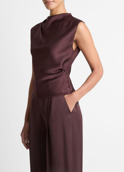 VINCE Satin Draped Cowl-Neck Top in Tank Tops