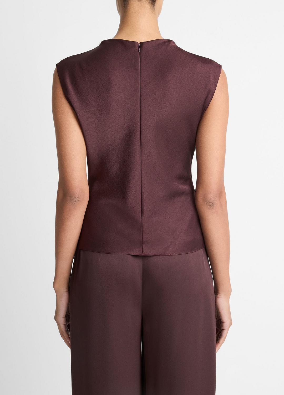 VINCE Satin Draped Cowl-Neck Top in Tank Tops