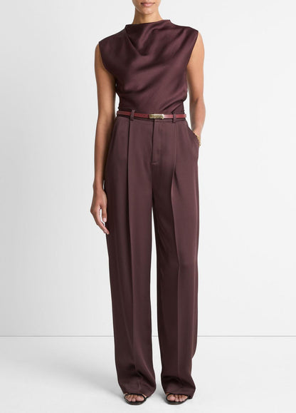VINCE Satin Draped Cowl-Neck Top in Tank Tops