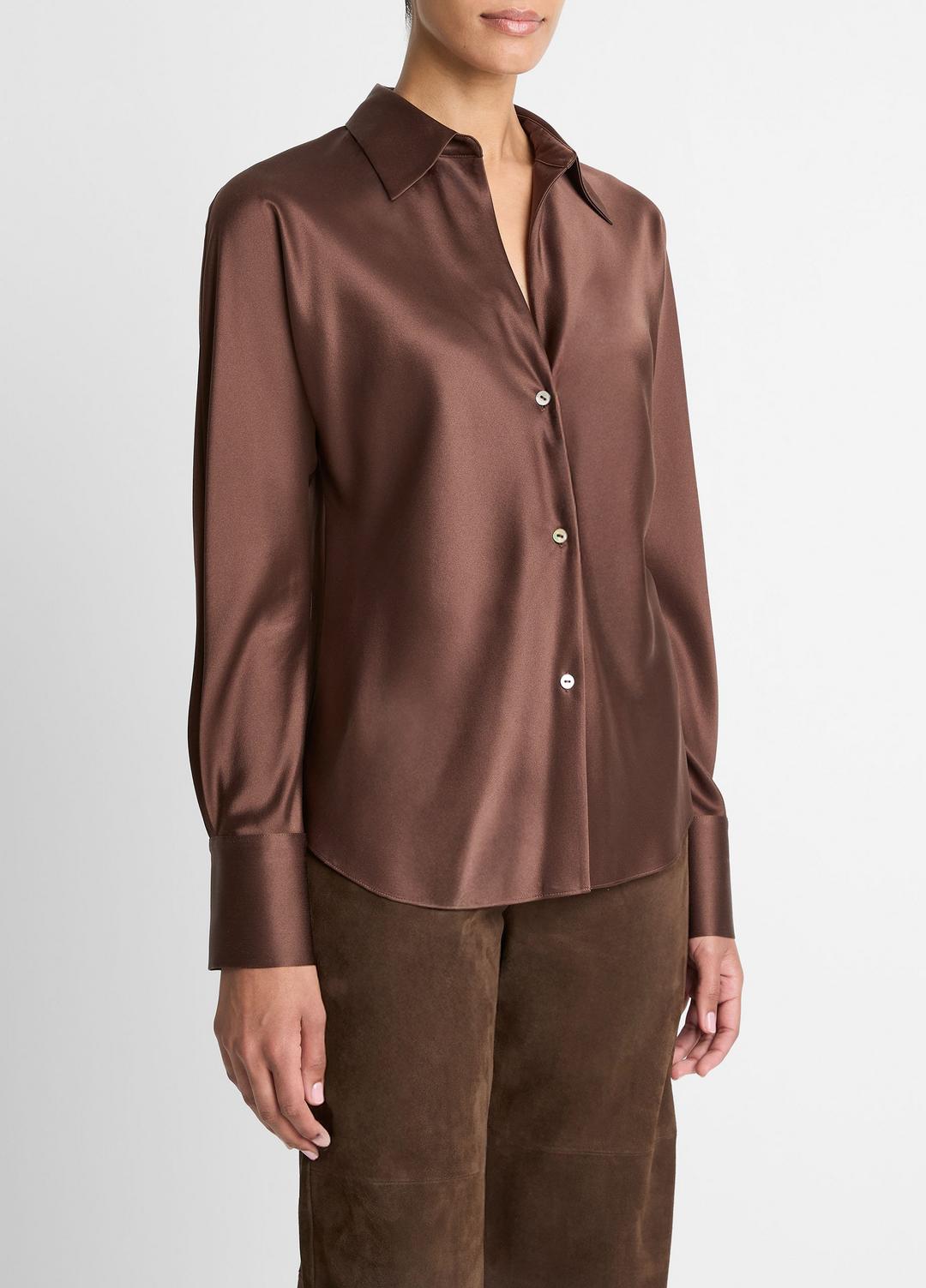 VINCE Silk Bias Long-Sleeve Blouse in Long Sleeve