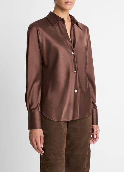 VINCE Silk Bias Long-Sleeve Blouse in Long Sleeve