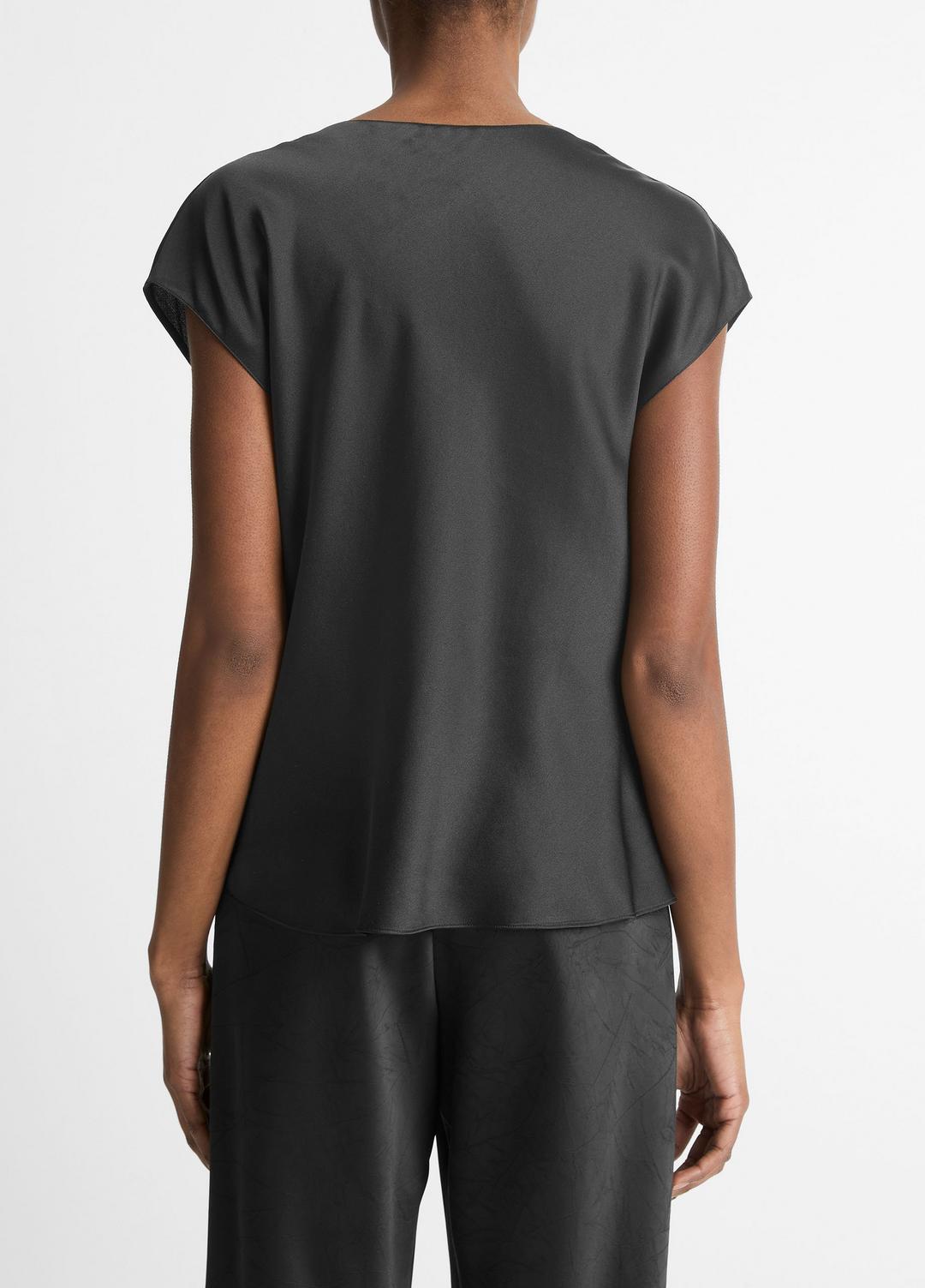 VINCE Silk Cowl-Neck Blouse in Short Sleeve