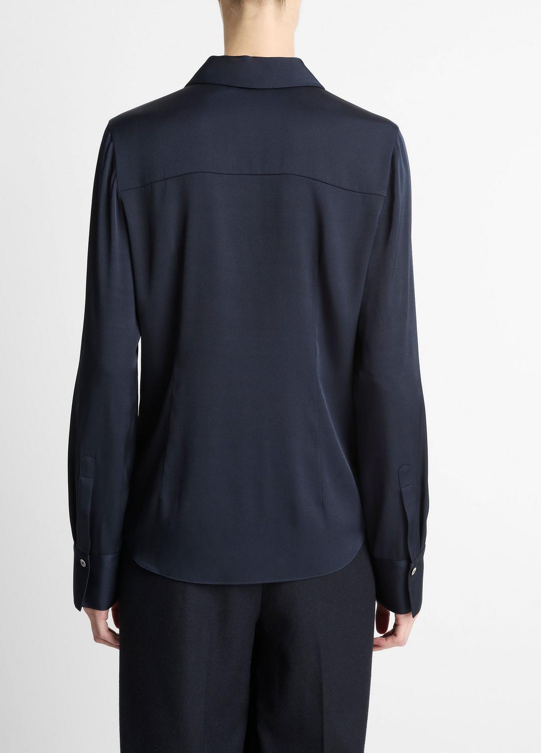 VINCE Silk-Blend Slim Button-Front Blouse in Long Sleeve