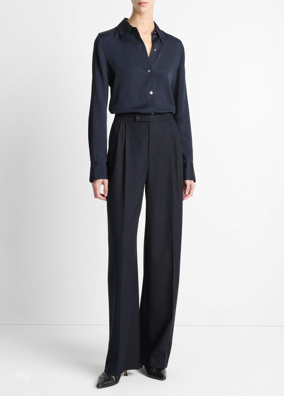 VINCE Silk-Blend Slim Button-Front Blouse in Long Sleeve
