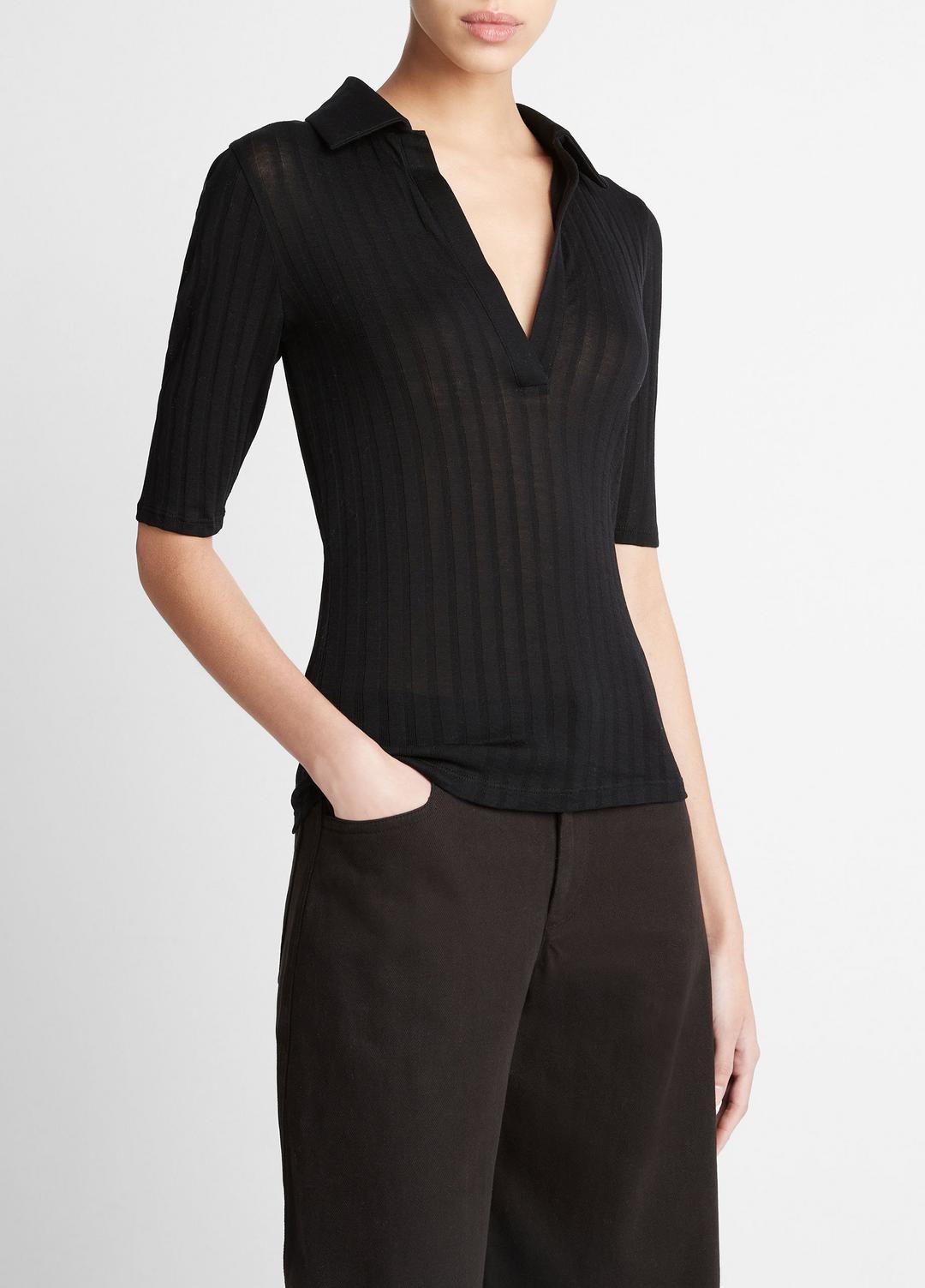VINCE Cotton Elbow-Sleeve Polo Shirt in Short Sleeve