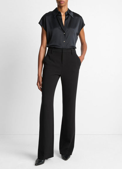 VINCE Silk Cap-Sleeve Ruched-Back Blouse in Short Sleeve