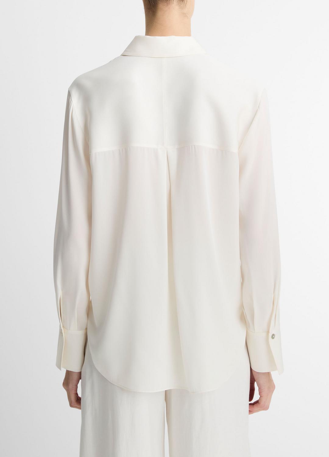 VINCE Stretch-Silk Button-Front Blouse in Long Sleeve