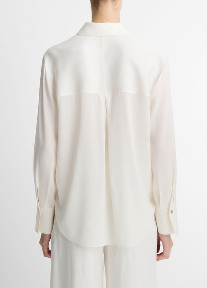 VINCE Stretch-Silk Button-Front Blouse in Long Sleeve