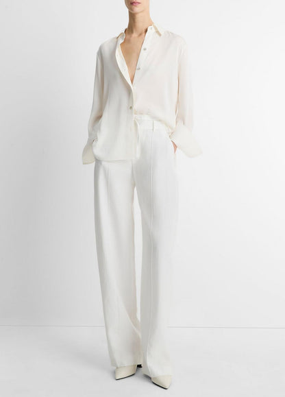 VINCE Stretch-Silk Button-Front Blouse in Long Sleeve