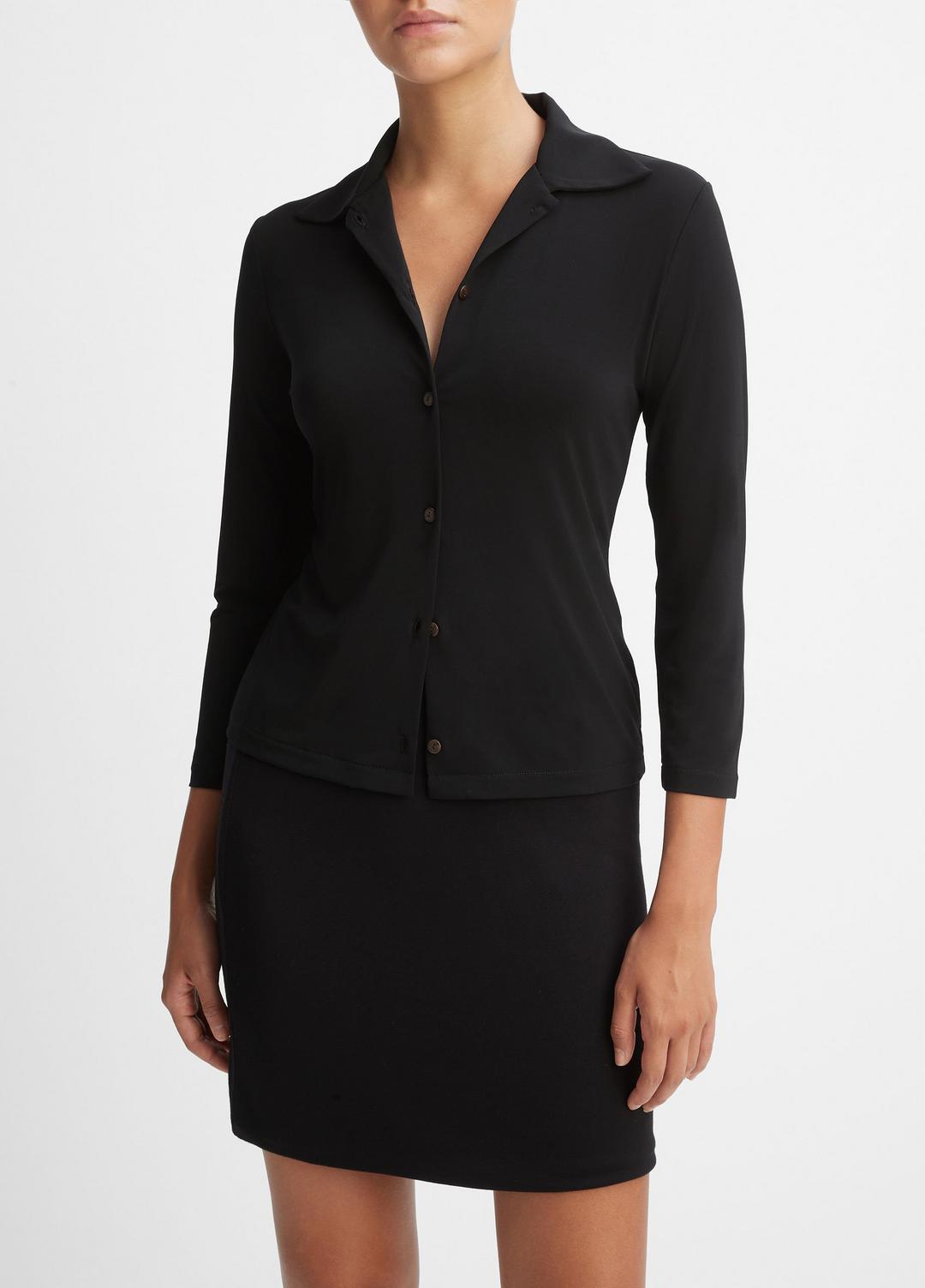 VINCE Three-Quarter-Sleeve Button-Front Polo Top in Long Sleeve