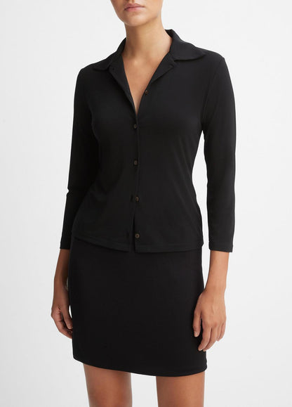VINCE Three-Quarter-Sleeve Button-Front Polo Top in Long Sleeve