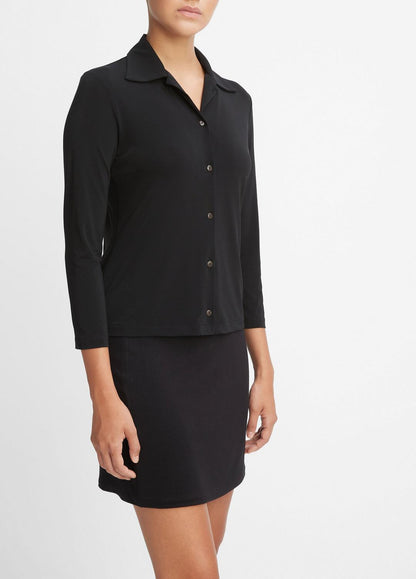 VINCE Three-Quarter-Sleeve Button-Front Polo Top in Long Sleeve