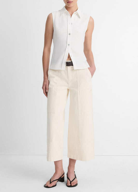 VINCE Sleeveless Button-Front Shirt in Short Sleeve