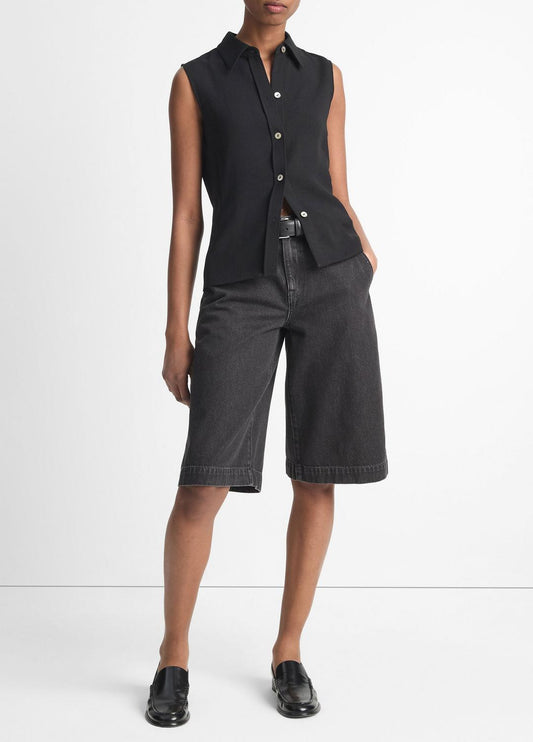 VINCE Sleeveless Button-Front Shirt in Short Sleeve