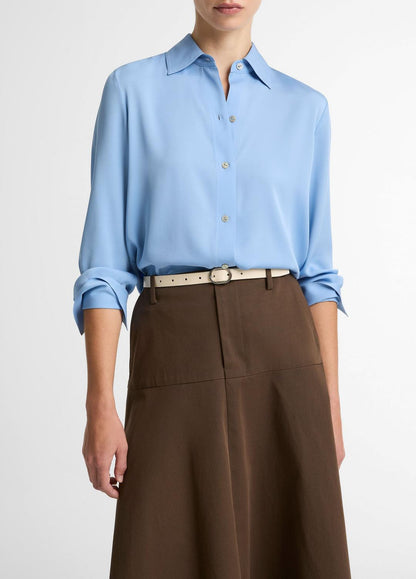 VINCE Stretch-Silk Button-Front Blouse in Long Sleeve