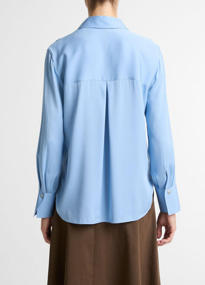 VINCE Stretch-Silk Button-Front Blouse in Long Sleeve