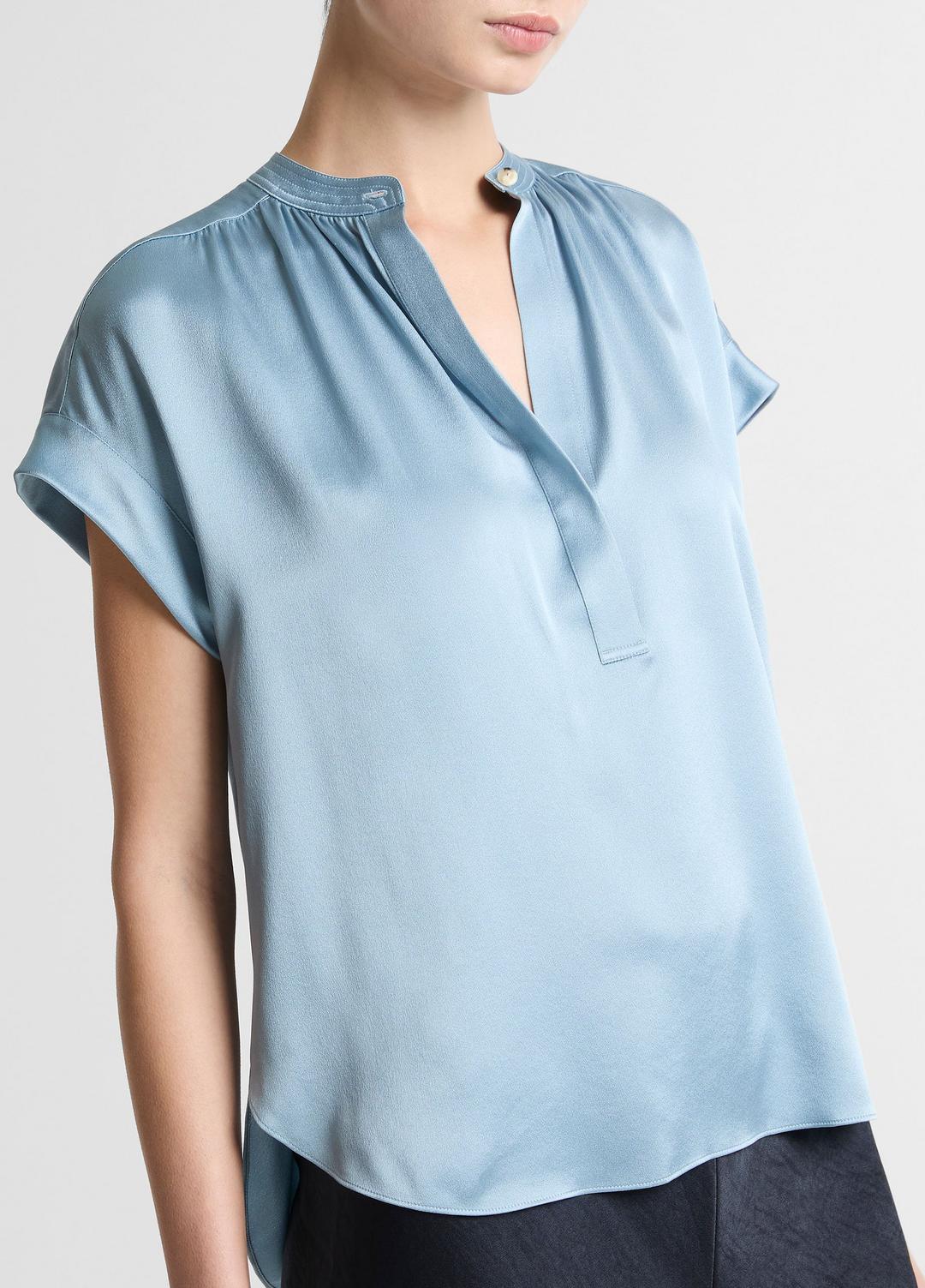 VINCE Silk Gathered Cap-Sleeve Blouse in Short Sleeve