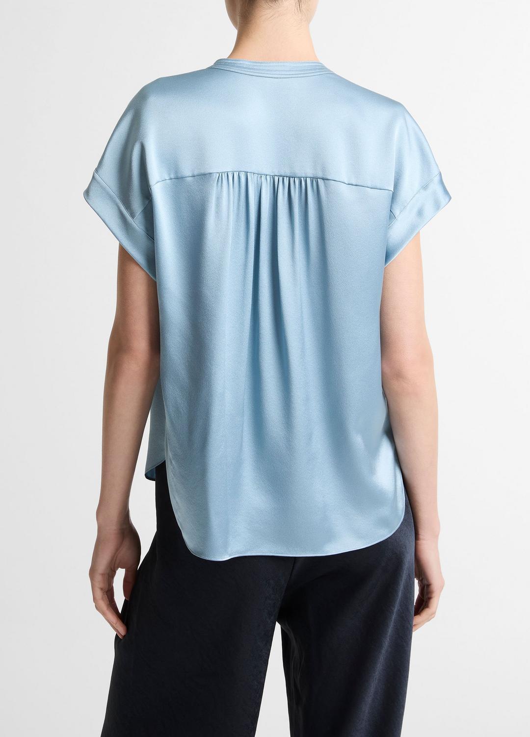 VINCE Silk Gathered Cap-Sleeve Blouse in Short Sleeve