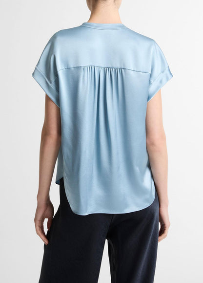 VINCE Silk Gathered Cap-Sleeve Blouse in Short Sleeve