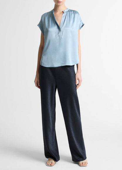 VINCE Silk Gathered Cap-Sleeve Blouse in Short Sleeve