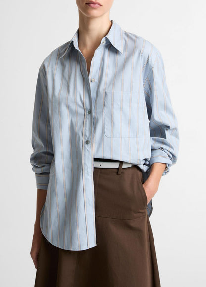 VINCE Striped Cotton-Blend Button-Front Shirt in Long Sleeve