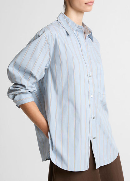 VINCE Striped Cotton-Blend Button-Front Shirt in Long Sleeve