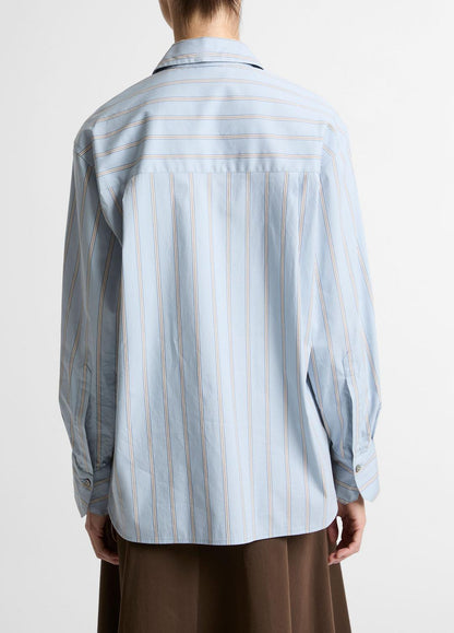 VINCE Striped Cotton-Blend Button-Front Shirt in Long Sleeve