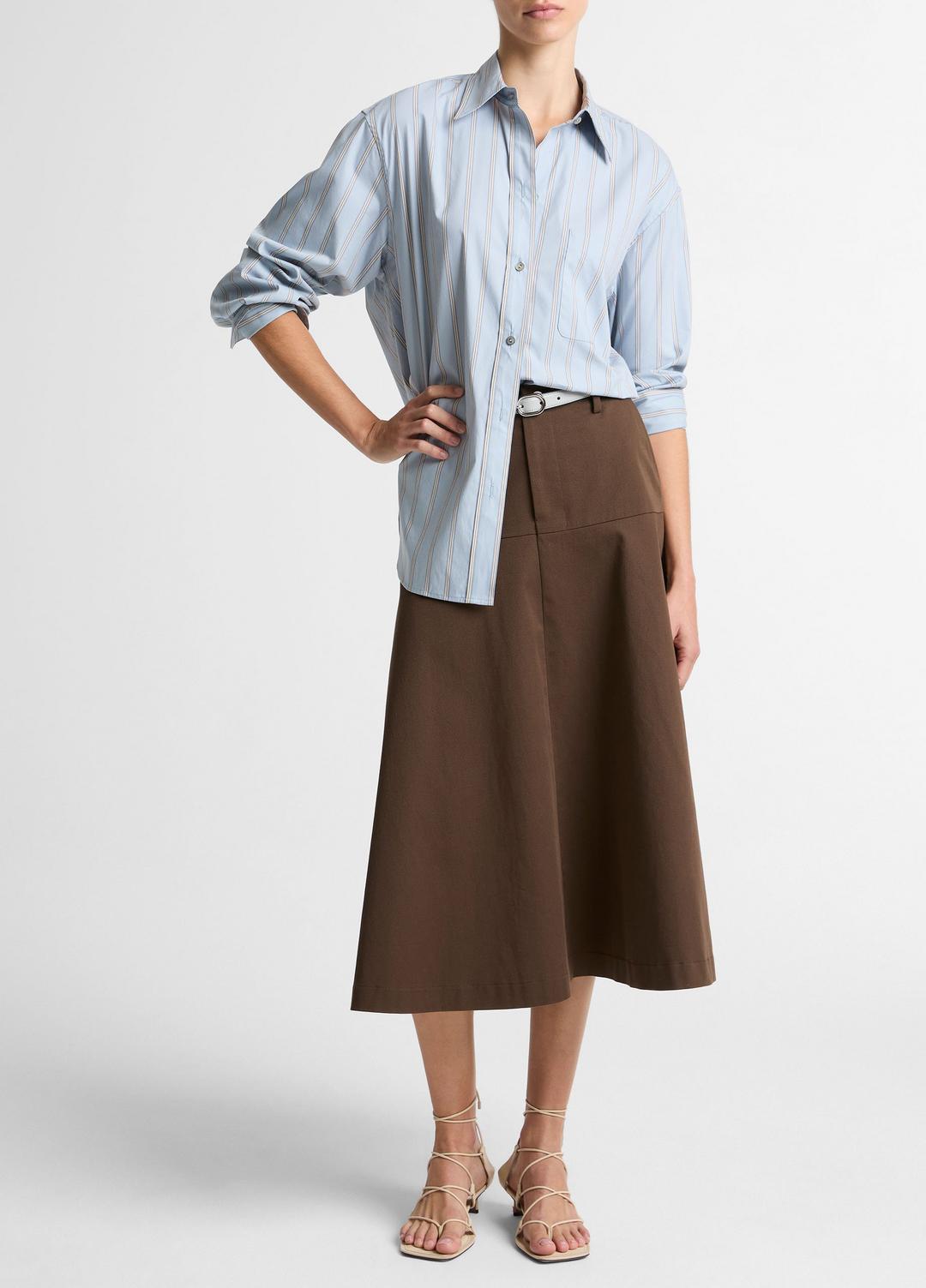 VINCE Striped Cotton-Blend Button-Front Shirt in Long Sleeve