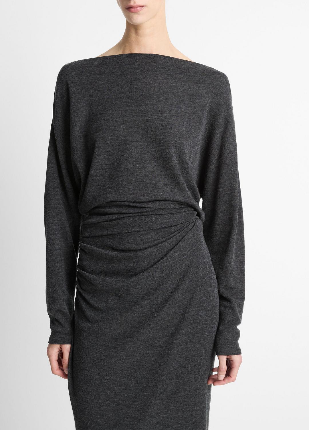 VINCE Draped Wool-Blend Slash-Neck Top in Long Sleeve