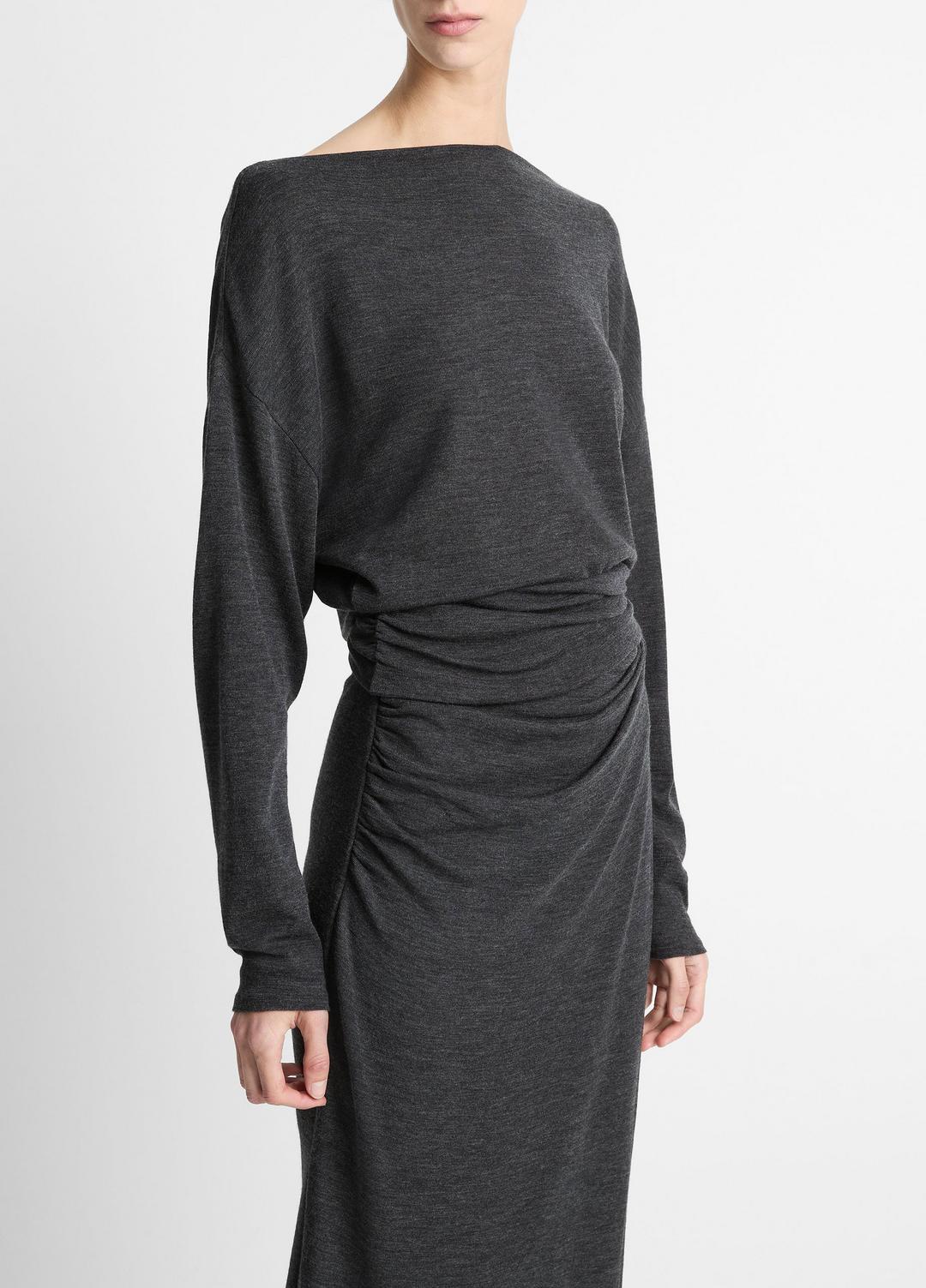 VINCE Draped Wool-Blend Slash-Neck Top in Long Sleeve