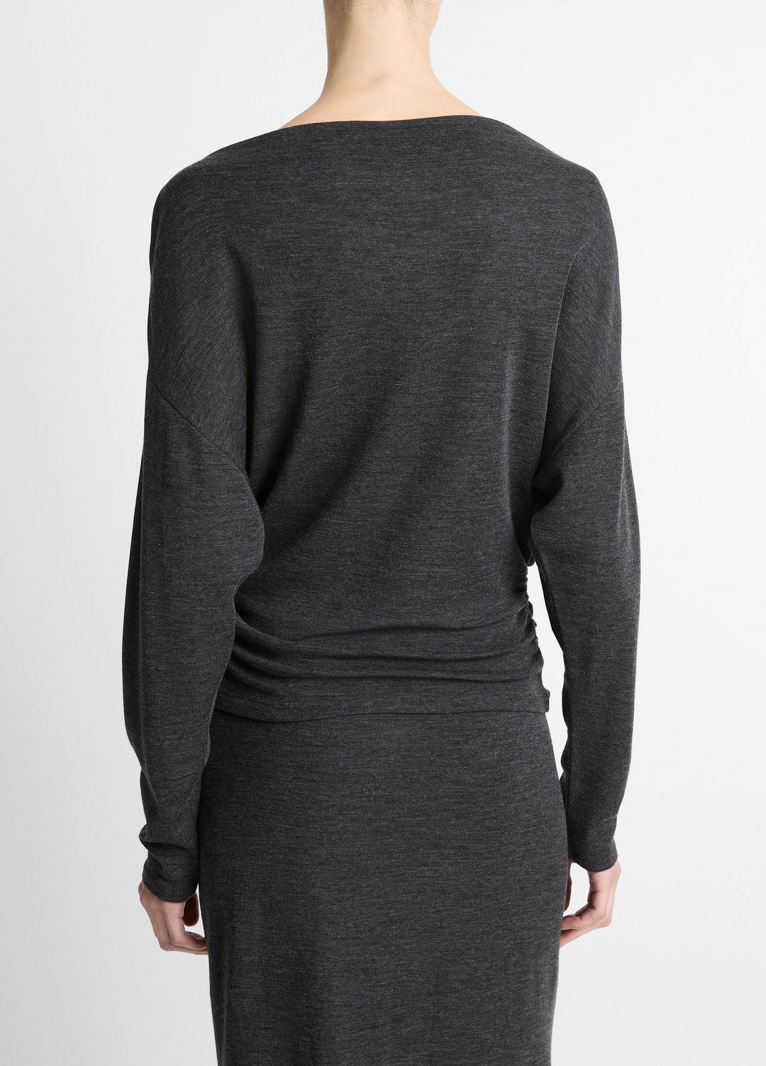 VINCE Draped Wool-Blend Slash-Neck Top in Long Sleeve