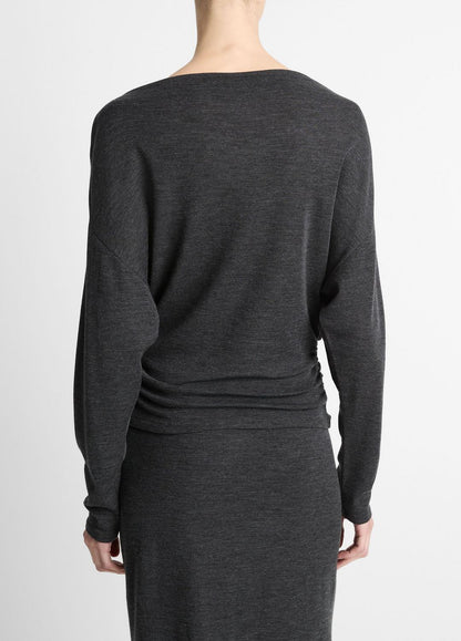 VINCE Draped Wool-Blend Slash-Neck Top in Long Sleeve