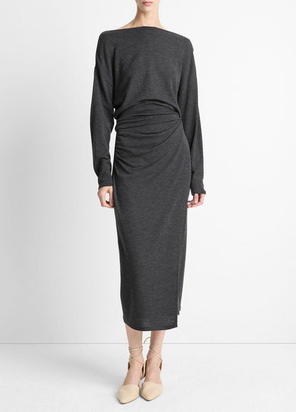 VINCE Draped Wool-Blend Slash-Neck Top in Long Sleeve
