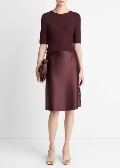 VINCE Satin-Trim Wool Elbow-Sleeve T-Shirt in Short Sleeve