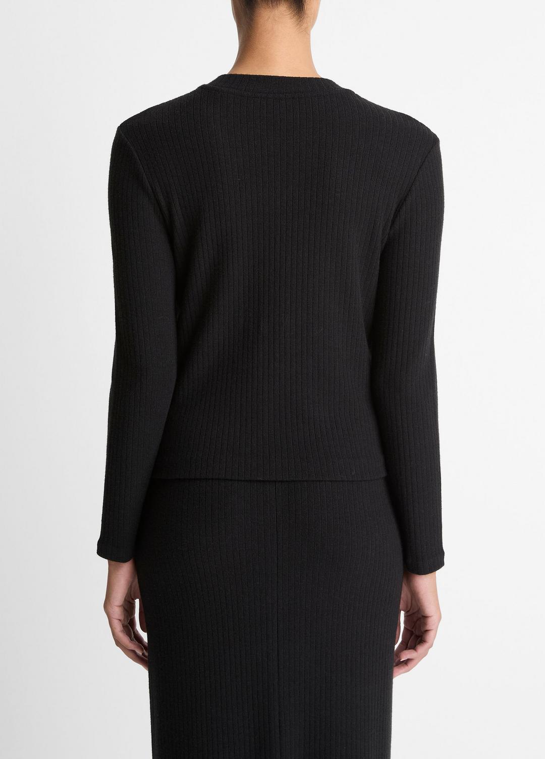 VINCE Cozy Rib High V-Neck Top in Long Sleeve