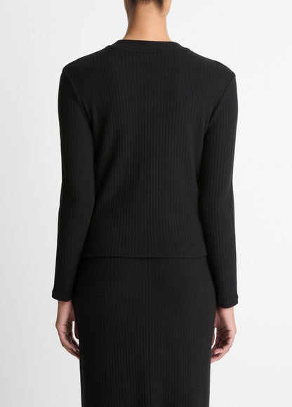 VINCE Cozy Rib High V-Neck Top in Long Sleeve