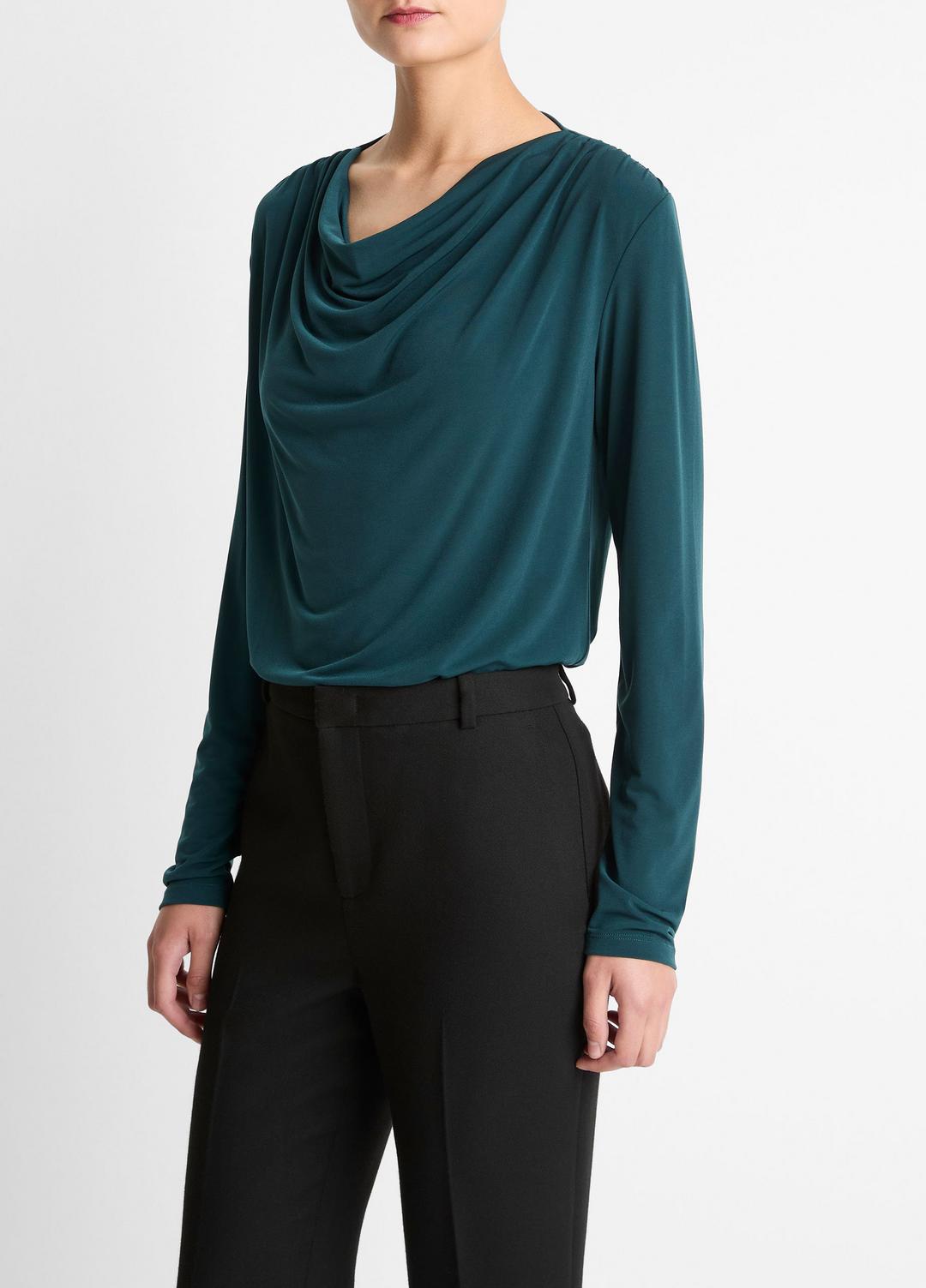 VINCE Matte Jersey Cowl-Neck Top in Long Sleeve