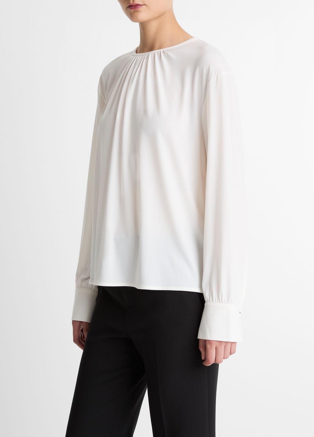 VINCE Matte Jersey Gathered Blouse in Long Sleeve