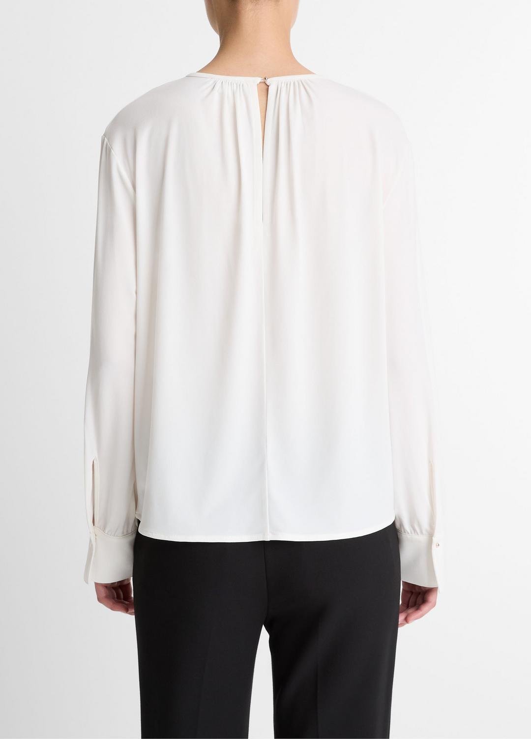 VINCE Matte Jersey Gathered Blouse in Long Sleeve