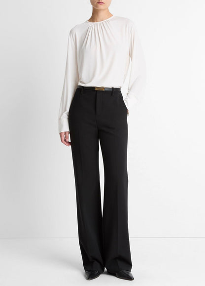 VINCE Matte Jersey Gathered Blouse in Long Sleeve